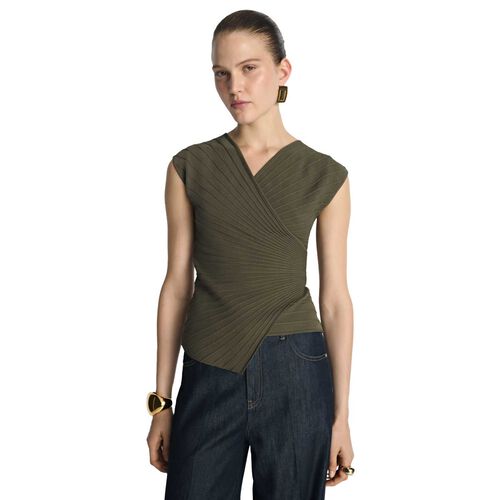 Veronika Maine Engineered Rib Cap Sleeve Wrap Top